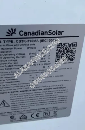 315watts Canadian Solar Panel Price in Nigeria Alaba Price